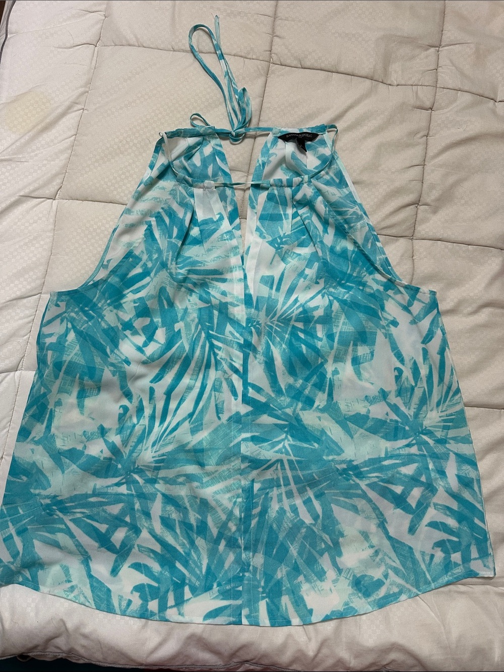 Banana Republic Teal Palm-Print Halter Top
